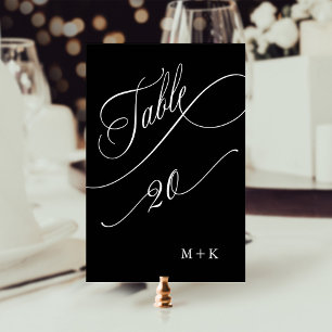 Luxury Calligraphy Wedding Number 20, Black Table Number
