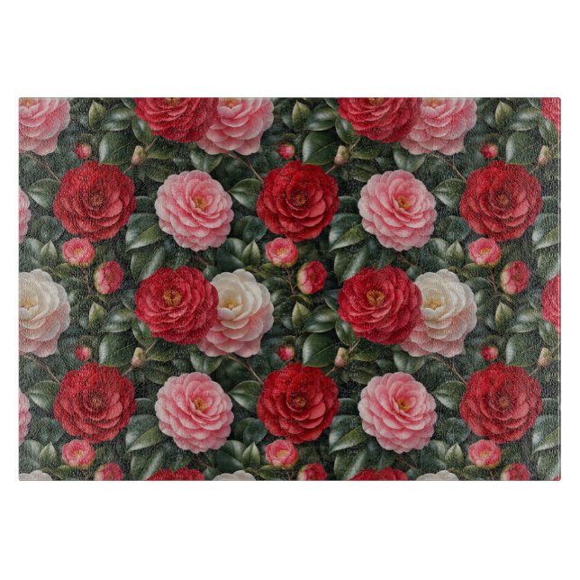 Luxury Camellia Blossom Foliage Cutting Board (Front)