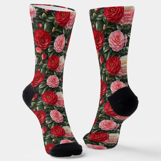 Luxury Camellia Blossom Foliage Socks (Angled)