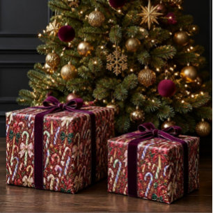 Luxury Candy Cane & Satin Bow Christmas Wrapping Paper