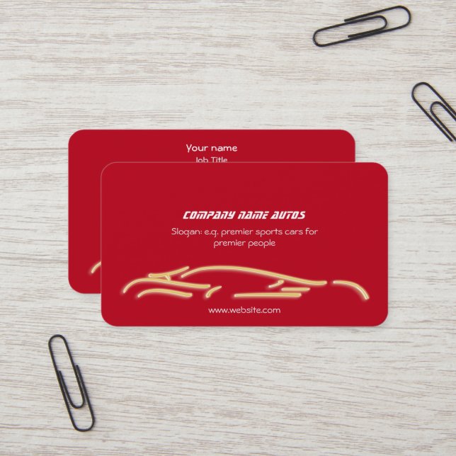 Luxury Car logo - Gold Sportscar, red template Business Card (Front/Back In Situ)