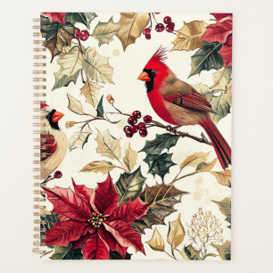 Luxury Cardinal Poinsettia Christmas Cream Red Planner
