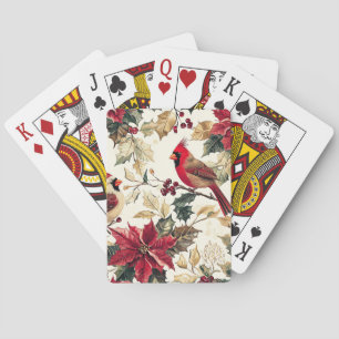 Luxury Cardinal Poinsettia Christmas Cream Red Playing Cards