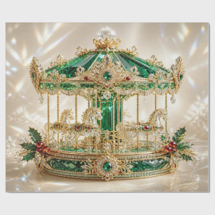 Luxury Carousel Emerald Christmas Wrapping Paper