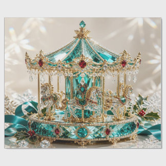 Luxury Carousel Teal Christmas Wrapping Paper
