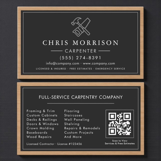 Luxury Carpenter Carpentry QR Code Business Card (Creator Uploaded)