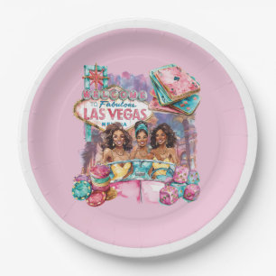 Luxury Casino Bachelorette Afro Girls Illustration Paper Plate