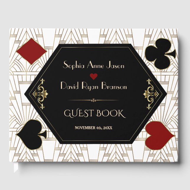 Luxury Casino Gold White Art Deco 20s Wedding  Guest Book (Front)
