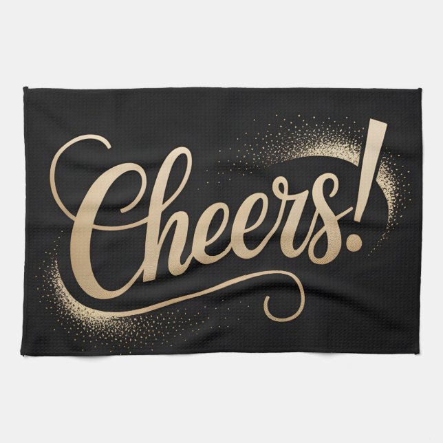 Luxury Celebration Greeting: Elegant Gold Script Tea Towel (Horizontal)