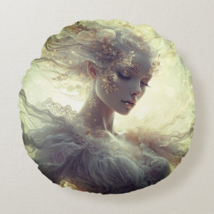 Luxury Celestial Feminine Art Round Cushion