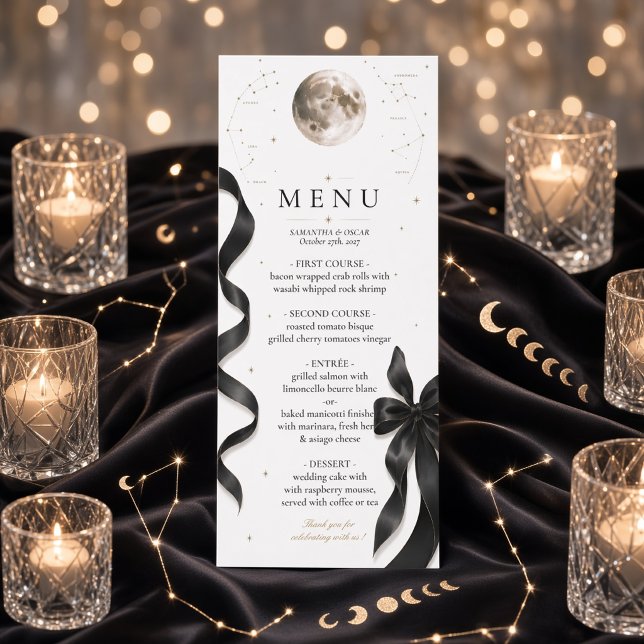 Luxury Celestial Moon Black Bow Wedding Menu  (Creator Uploaded)
