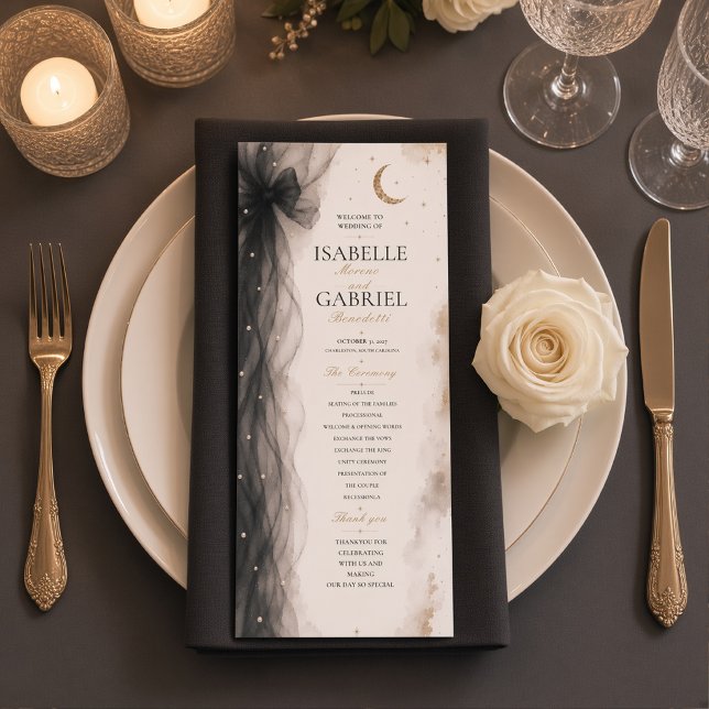 Luxury Celestial Moon Wedding Program Black Menu (Creator Uploaded)