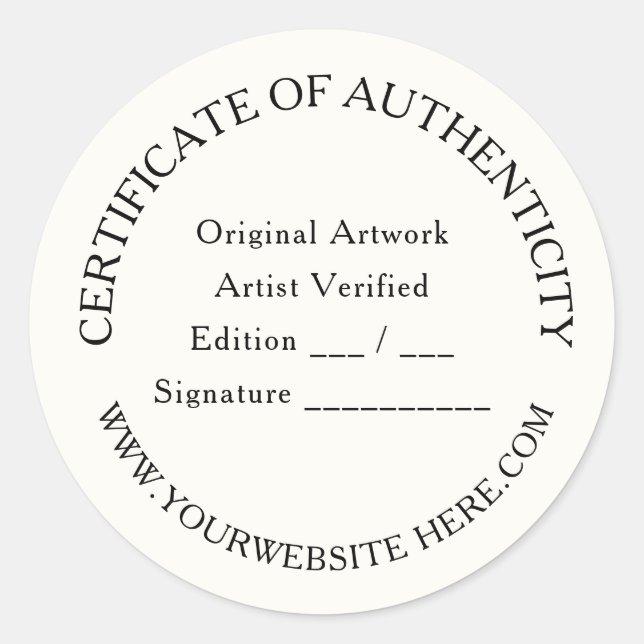 Luxury Certificate of Authenticity Sticker | Ivory (Front)
