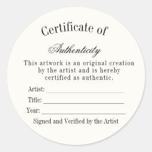 Luxury Certificate of Authenticity Sticker Ivory