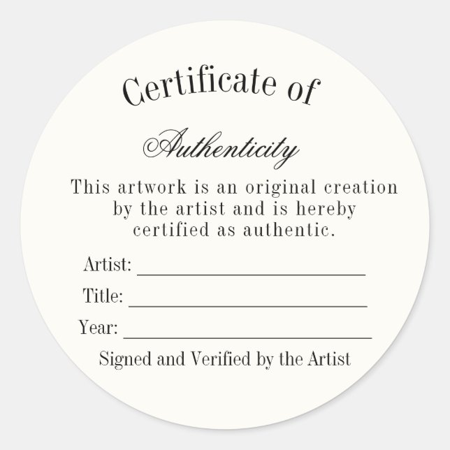 Luxury Certificate of Authenticity Sticker | Ivory (Front)