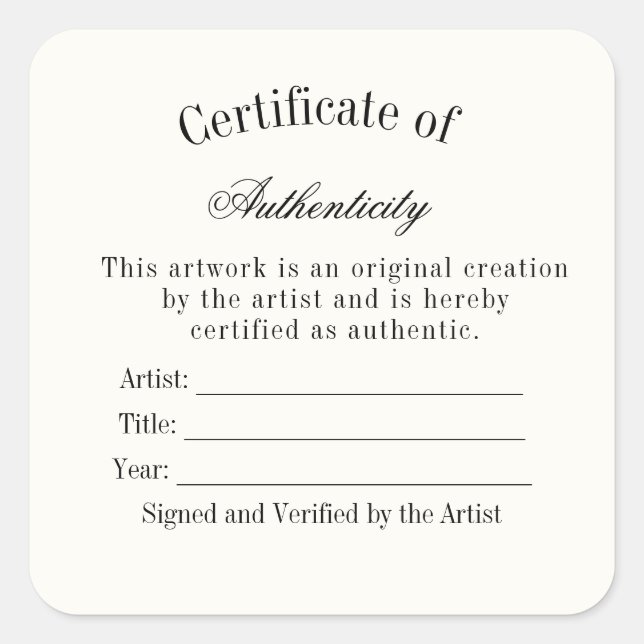 Luxury Certificate of Authenticity Sticker | Ivory (Front)