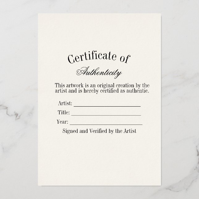 Luxury Certificate of Authenticity Sticker | Ivory (Front)