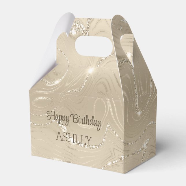 Luxury Champagne Background Beige Glitter Favour Box (Front Side)