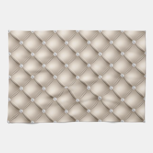 Luxury Champagne Diamond Tufted Pattern Tea Towel (Horizontal)