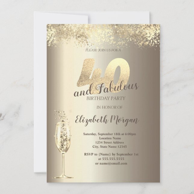 Luxury Champagne Glass Gold Confetti 40th Birthday Invitation (Front)
