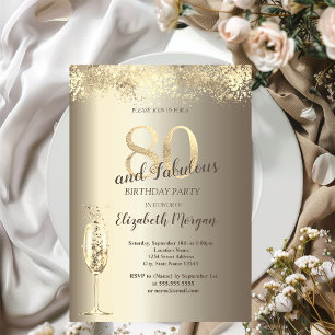 Luxury Champagne Glass Gold Confetti 80th Birthday Invitation