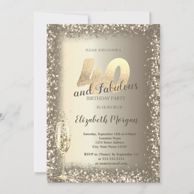 Luxury Champagne Glass Gold Confetti Frame 40th  Invitation (Front)