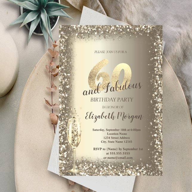 Luxury Champagne Glass Gold Confetti Frame 60th  Invitation (Creator Uploaded)
