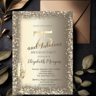 Luxury Champagne Glass Gold Confetti Frame 75th Invitation