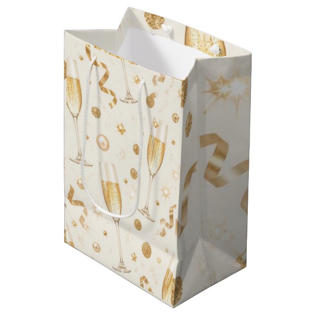 Luxury Champagne Gold Confetti Pattern | Elegant C Medium Gift Bag (Front Angled)