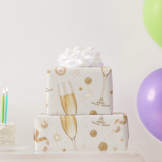 Luxury Champagne Gold Confetti Pattern | Elegant C Wrapping Paper (Party Gifts)