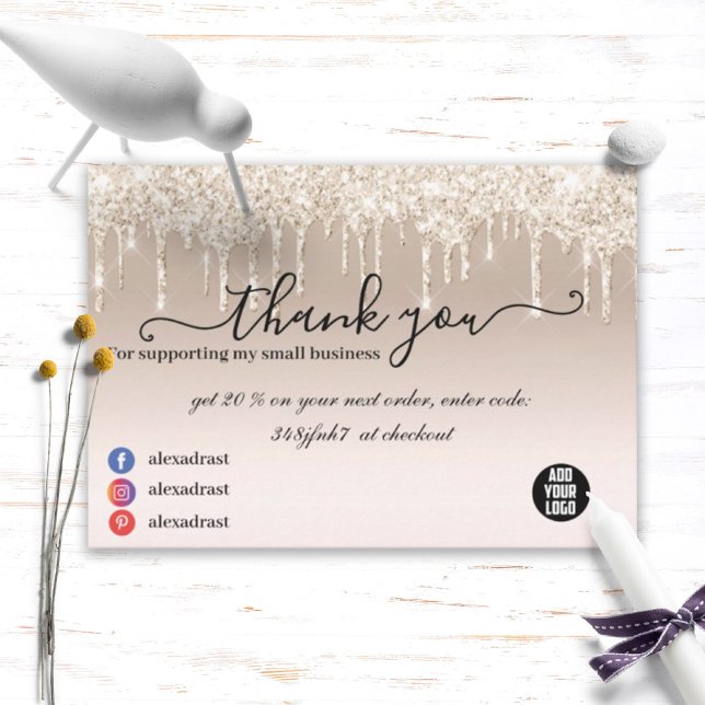 Luxury Champagne Gold Dripping Glitter Business Thank You Card (Creator Uploaded)