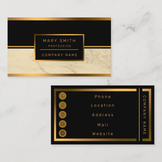 Luxury Champagne Gold Glitter Marble Customise Business Card (Front/Back)