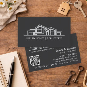Luxury Charcoal Gray Real Estate Chic Professional Business Card