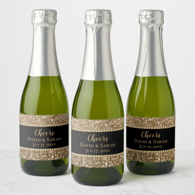 Luxury Cheers Mini Sparkling Wine Gold Glitter Pea Label (Bottles)