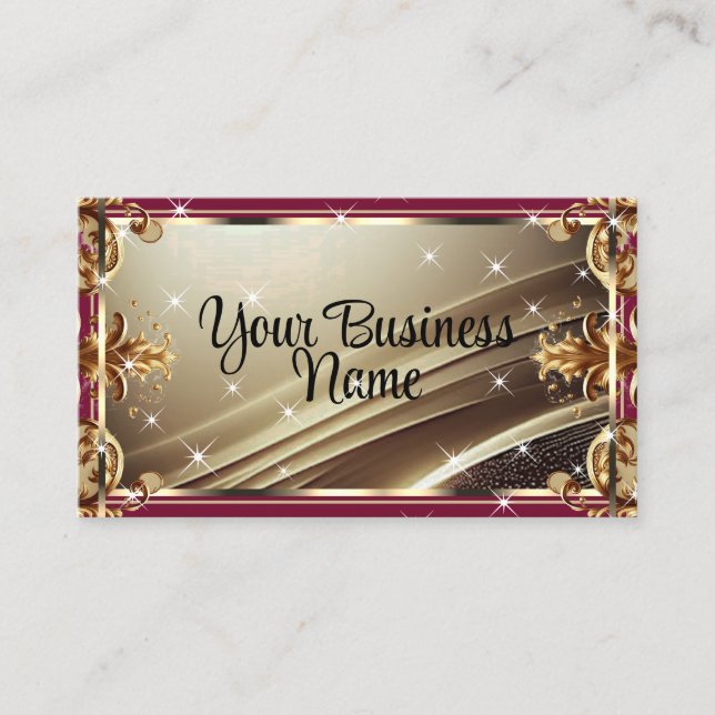 Luxury Chic Black Gold Burgundy Red Ombre Ornate Business Card (Front)