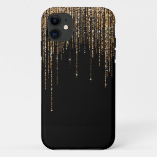 Luxury Chic Black Gold Sparkly Glitter Fringe Case-Mate iPhone Case