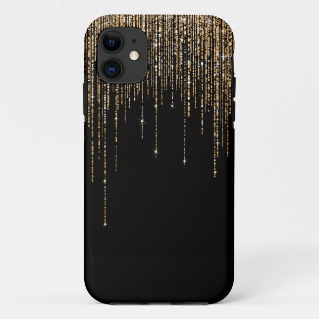 Luxury Chic Black Gold Sparkly Glitter Fringe Case-Mate iPhone Case (Back)