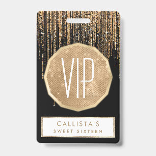 Luxury Chic Black Gold Sparkly Glitter Fringe ID Badge