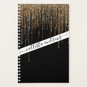 Luxury Chic Black Gold Sparkly Glitter Fringe Planner
