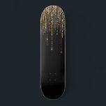 Luxury Chic Black Gold Sparkly Glitter Fringe Skateboard<br><div class="desc">This glamourous and luxury print is the perfect design for the stylish and trendy woman. It features a faux sparkly gold glitter fringe curtain with faux glitter typography on top of a simple black background. It's an elegant, chic, trendy, and modern bling design with a Hollywood vibe! ***IMPORTANT DESIGN NOTE:...</div>