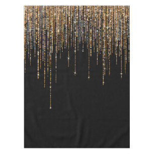 Luxury Chic Black Gold Sparkly Glitter Fringe Tablecloth