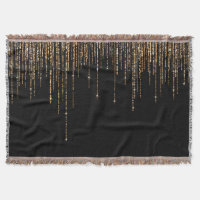 Luxury Chic Black Gold Sparkly Glitter Fringe