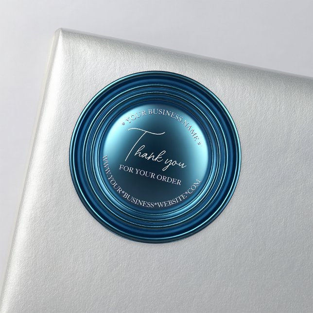Luxury Chic Deep Blue Metallic Business Thank You Classic Round Sticker (Creator Uploaded)