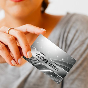 Luxury Chic Deluxe Liquid Silver Steel Chrome Grey Business Card