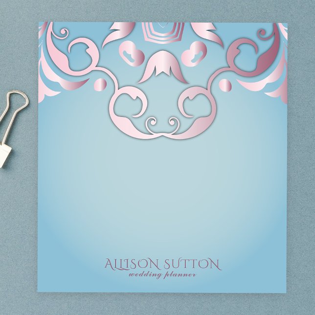 Luxury Chic Elegant Pink Border on Aquamarine Blue Notepad (Creator Uploaded)