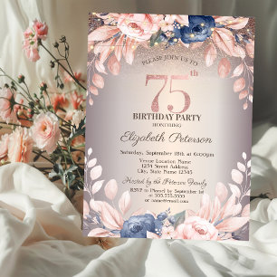 Luxury Chic Floral,String Lights 75th Birthday   Invitation