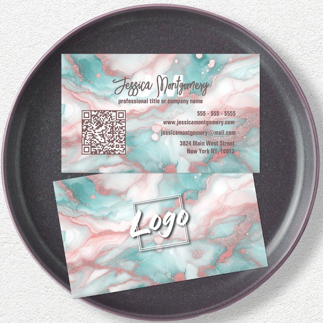 Luxury Chic Glitter Vein Marble in Pastel Colours Business Card (Creator Uploaded)