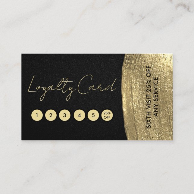Luxury Chic Gold And Black Glitter Loyalty Card (Front)