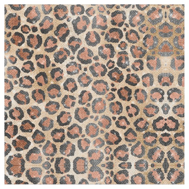 Luxury Chic Gold Black Brown Leopard Animal Print Fabric (Close Up)