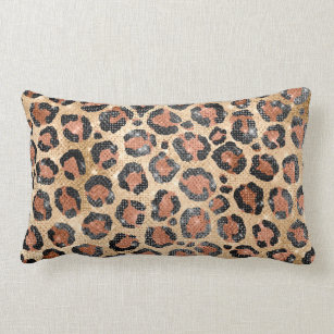 Luxury Chic Gold Black Brown Leopard Animal Print Lumbar Cushion